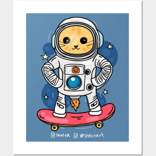 Cute Astronaut and Skater Cat Posters and Art